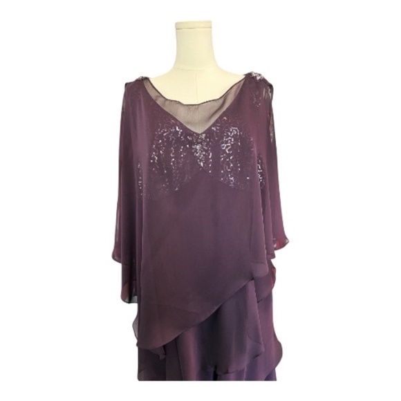 💜✨ EUC IGNITE EVENINGS Purple Beaded Tiered Chiffon Gown | Sz 16W - Picture 6 of 10